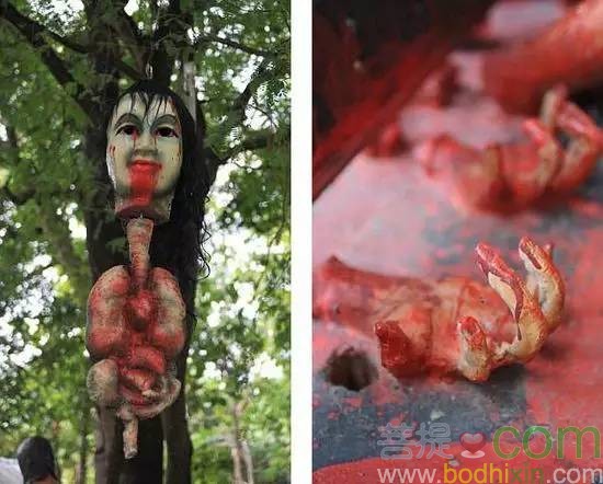 【圖：因偷盜罪而墮落地獄的眾生被砍手】